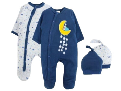 Minisse Schlaf Strampler Baby 2er Set Junge Blau/Weiß Mond Mütze gr. 62
