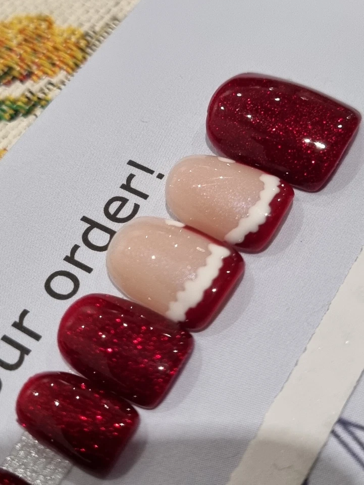 Christmas Hand Painted Press on False Nails Santa Hats set of 10 - Image 2 of 4