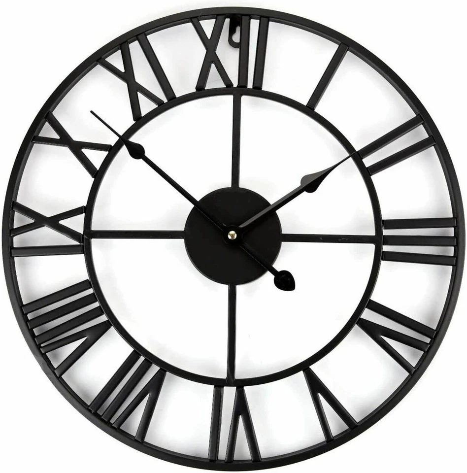 60CM Large Outdoor Garden Wall Clock Big Roman Numerals Giant Open Face Metal - Image 4 of 4