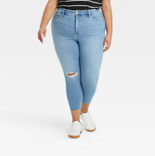 Women's Plus Size High-Rise Distressed Cropped Skinny Jeans - Ava  Viv, 26W