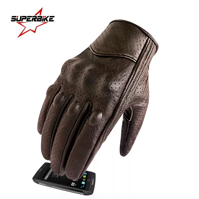 Guantes para Moto Motorcycle Gloves Brown Leather Skidproof for Racing  Gloves HQ
