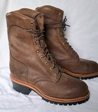 Chippewa 9" Steel Toe Logger Boot Brown Leather Mens Size 9.5E E2489 USA MADE