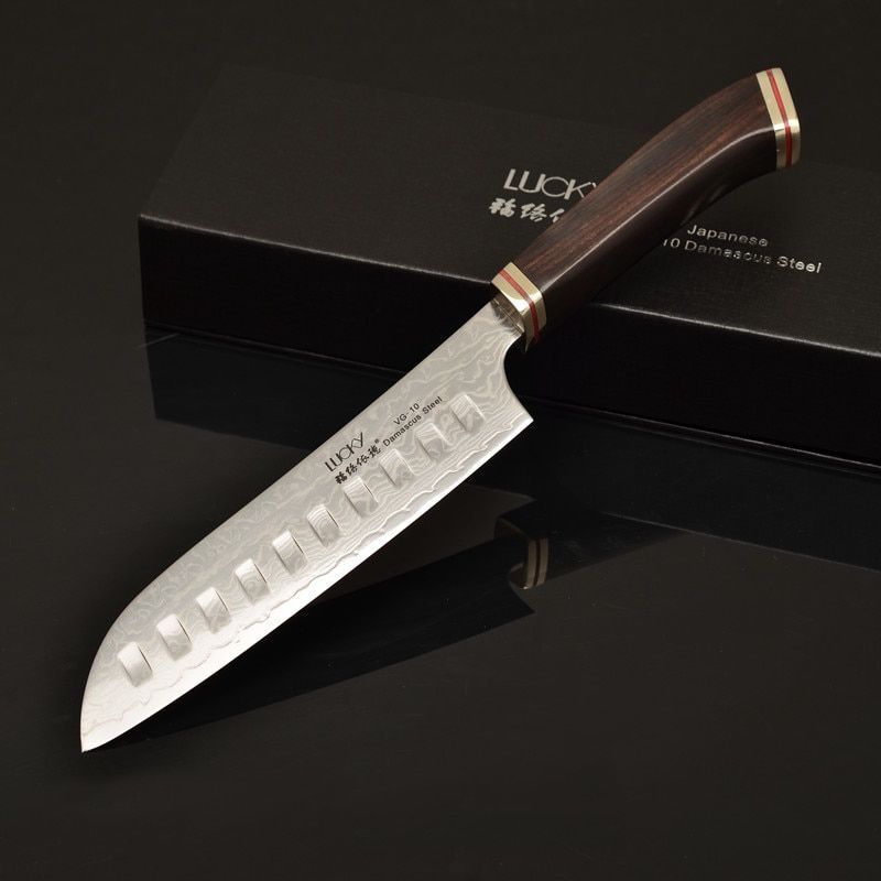 Japanese Damascus Steel Santoku Knife Sharp Blade Cutter Ebony Handle Chef Knife Japanese Damascus Steel Santoku Knife Sharp Blade Cutter Ebony Handle Chef Knife