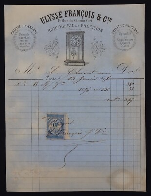 Rechnung PARIS 1876 Uhrmacherei ULYSSE FRANCOIS Pendel Regulator Billhead 3