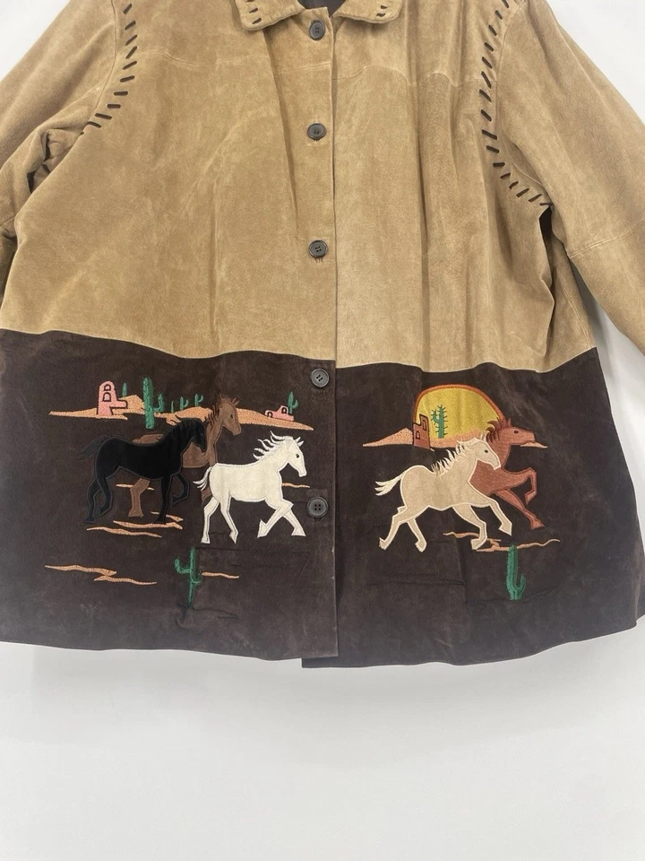 Chaqueta de Cuero De Colección Quaker Factory Western Fall Caballo Nativo Desierto Retirado 3X Foto 2 de 4