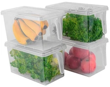 Produce Saver Containers for Refrigerator with Drain Tray, 5L x 4 Stackable F...
