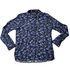 Ted Baker London Mens Black/Blue Floral Print Button Down Long Sleeve Size 16.5
