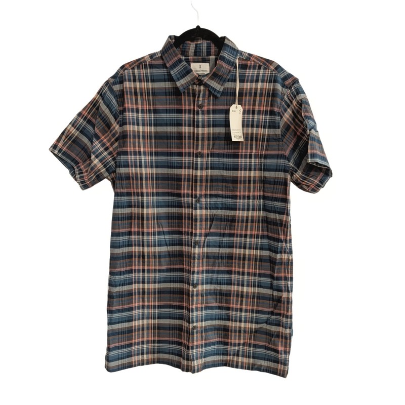 Mutual Weave Big & Tall Men’s LT Teal Orange Plaid Short Sleeve Shirt NWT