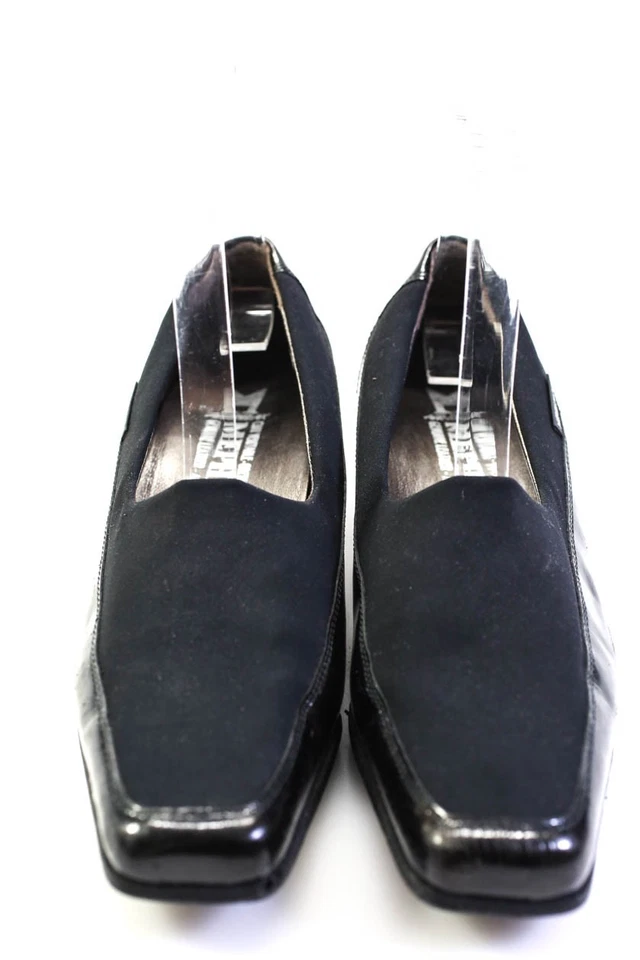 Zapatos de salón Mephisto para mujer de tacón ancho con punta cuadrada de cuero negro de nailon talla 7,5 Foto 2 de 4