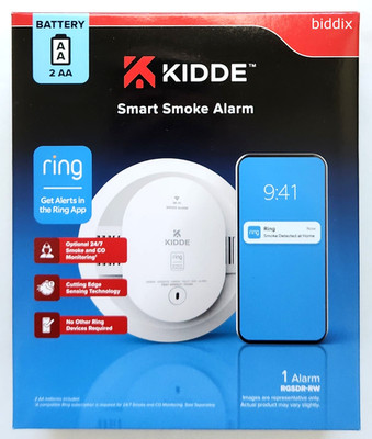 Kidde AA Battery-Powered Ring App Enabled Smart Smoke Alarm Detector (RGSDR-RW)