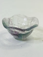 Vintage Salt Cellar Dip Iridescent Purple Green Cracked Glass Small Chip READ