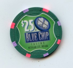 25.00 Chip from the Blue Chip Casino Michigan City Indiana 8 Inserts