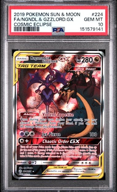 Pokemon Naganadel & Guzzlord Cosmic Eclipse Full Art #224 PSA 10 Gem Mint