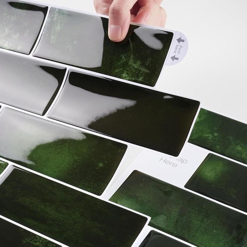 Peel and Stick Backsplash Emerald Green Subway Tile Stickers 4-Tiles 12x12 - Picture 4 of 7