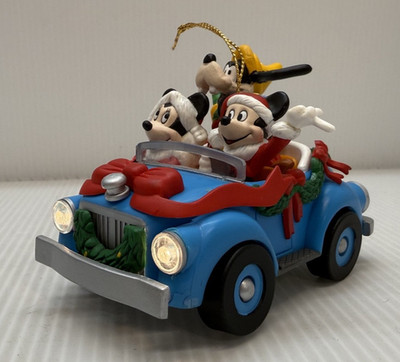 Schmid Disney Mickey, Minnie, Goofy in Jalope Musical with Headlights Ornament