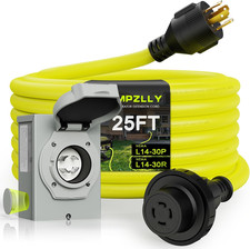 30 Amp Generator Cord 25FT and Power Inlet Box, NEMA L14-30P/L14-30R 125/250V Tw