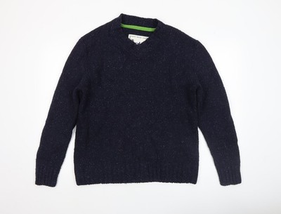 Boden Herren Pullover blau Wollmischung Rundhals M Ellenbogen Patch Strick