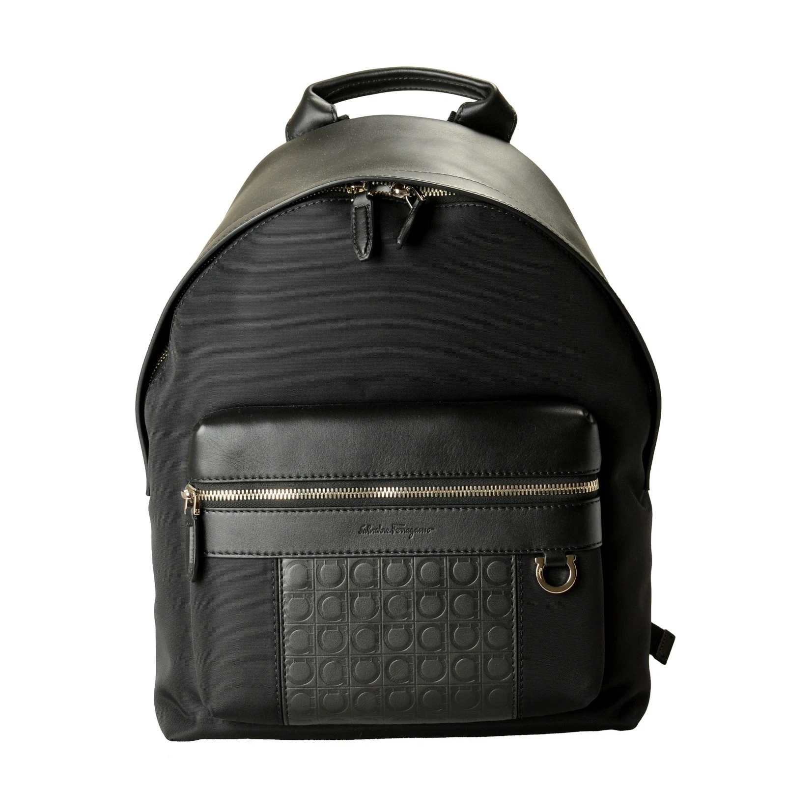 Ferragamo — Salvatore Ferragamo Unisex Black Leather & Canvas Logo Print Backpack
