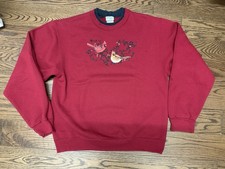 Vintage 90s MED Grandma Red Christmas Sweatshirt Winter Fall Cardinals USA