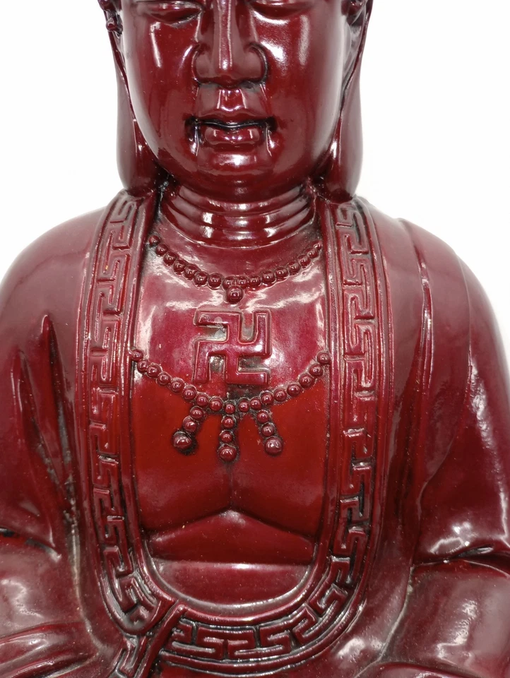 Vtg XL 18.5”Tall Red Resin Tibetan Buddha Of Wisdom Statue Sitting Read Look - Image 4 of 4
