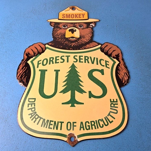 Vintage Smokey Bear Porcelain Sign - Forest Service Advertisement Prevent Sign