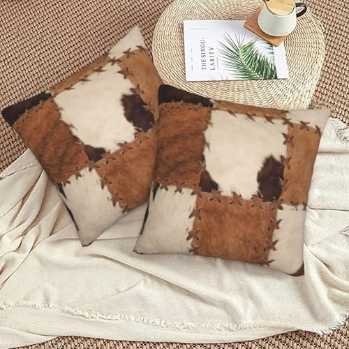 Throw Pillow Covers 18 X 18 Inch Set 18" x 18" (Pack of 2) Cow Fur Patchworks - Picture 6 of 7