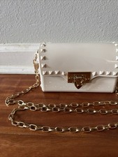 Beige Crossbody Studded Bag Gold Chain Fashion Purse Crossbody 7  Length