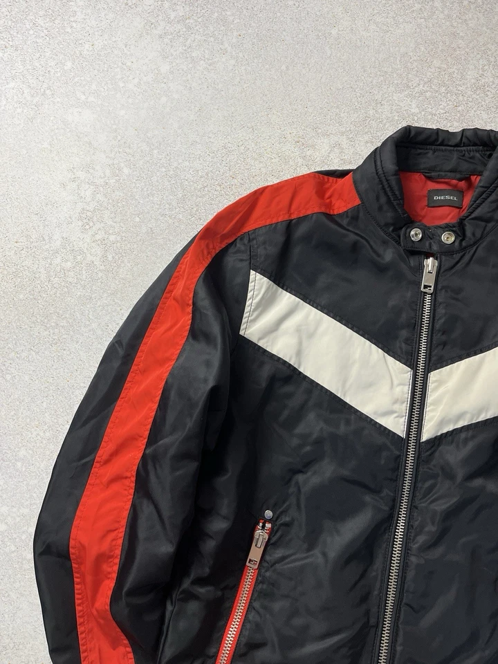 Diesel Jacket Men's Size Medium Bomber Black Red Stripes Moto Zipper Y2K Drip - Image 3 of 4