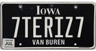 *99 CENT SALE* Iowa BLACKOUT Black Vanity License Plate #7TERIZ7 Teri No Reserve
