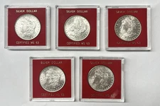Lot of 5 CC Morgan Dollars 1878-1893 Uncirculated Mixed Dates AU/BU Coins--US