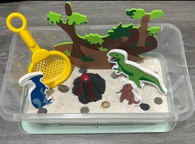 Dinosaur Sandbox Toy Set with Sand, Sifter, Figures, and Accessories