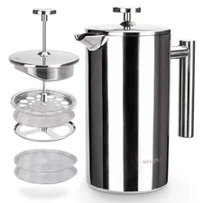 Secura French Press Coffee Maker 304 Grade Stainless Steel Insulated Coffee P...