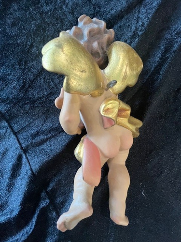 Antique 1900's Holzchnitzerel carved wood Archangels hand painted gold wings SET - Picture 7 of 16