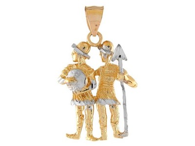 JackAni 10k oder 14k Bicolor Gold Schillernder Zwilling Sternzeichen Anhänger