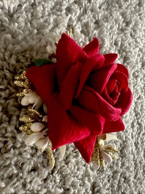 Lilla Rose Silver Tone Flower Red Bead Flexi Hair Clip French Twist