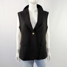 Mina Self Black Sleeveless Blazer Jacket Size L One Button Lapel Business Casual