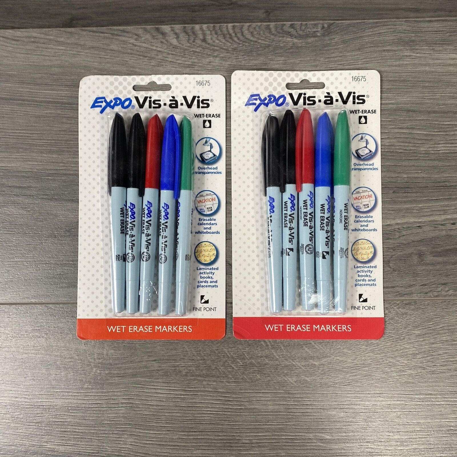 Lot Of 2- EXPO Vis-A-Vis Wet-Erase Markers, Fine, Assorted, 5 Pa