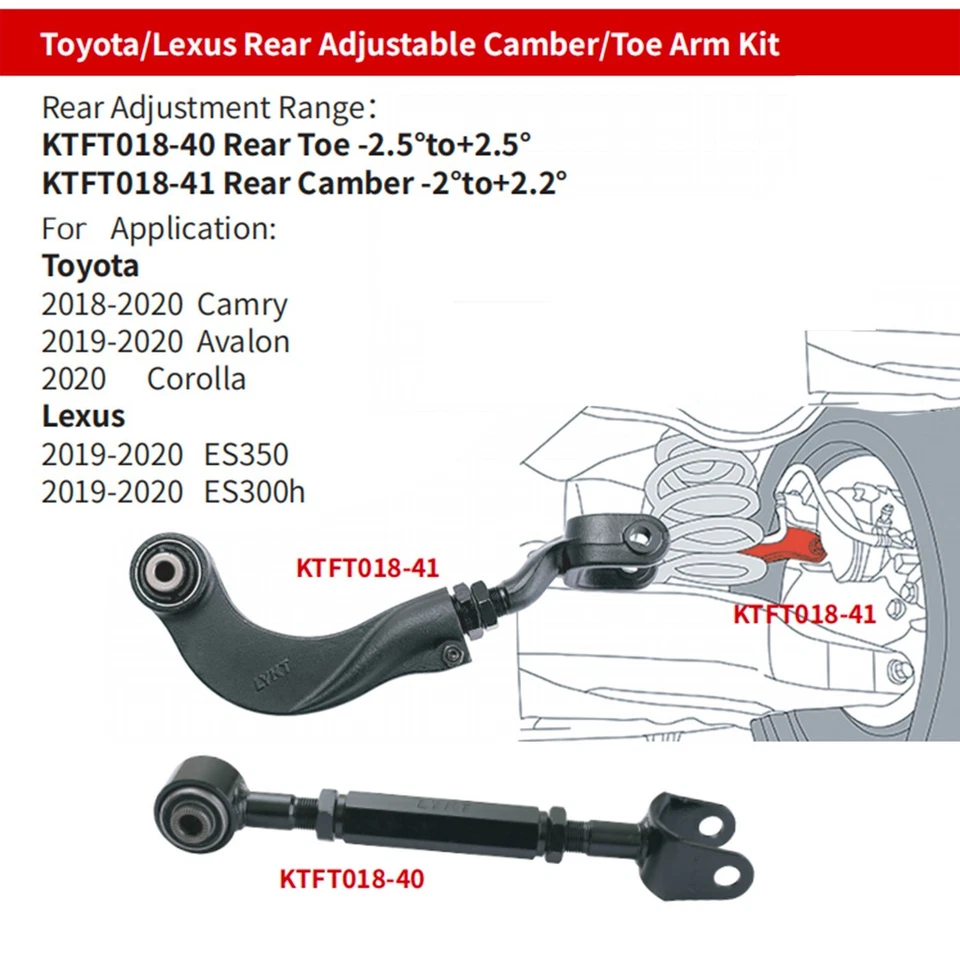 LYKT 4pcs Adjustable Rear Camber&Toe Kit for Toyota Camry、Avalon&LexusES350/300h - Image 2 of 4