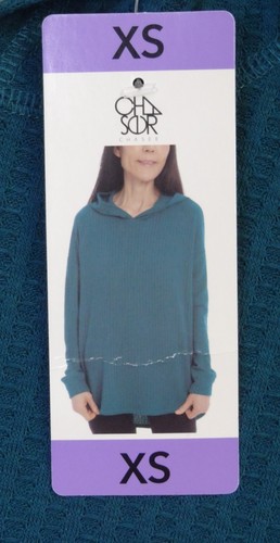 Chaser Waffle Hoodie Pullover Teal Blue Long Sleeve Thermal Knit Women's Size XS - Picture 8 of 20