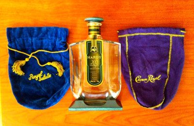 HARDY X.O COGNAC FINE CHAMPAGNE Empty Bottle 750ml w/ Cloth Bag Rare H/ 9.84 ''