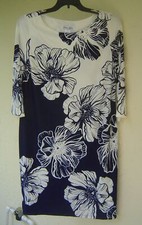 NEW LAURA JEFFRIES WHITE NAVY FLORAL SHIFT DRESS SIZE 16 $98