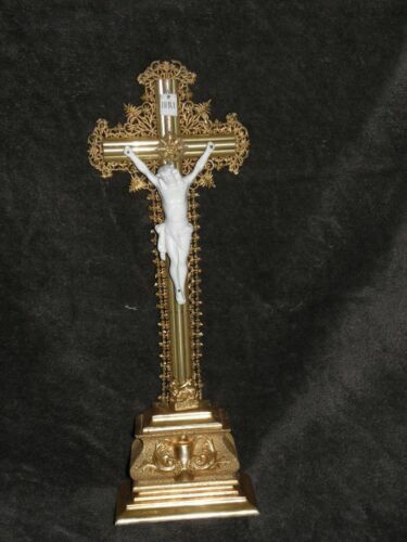 Oak Wood Crucifix Jesus On Cross INRI Metal Figure Simple 11" Made In Germany - Foto 3
