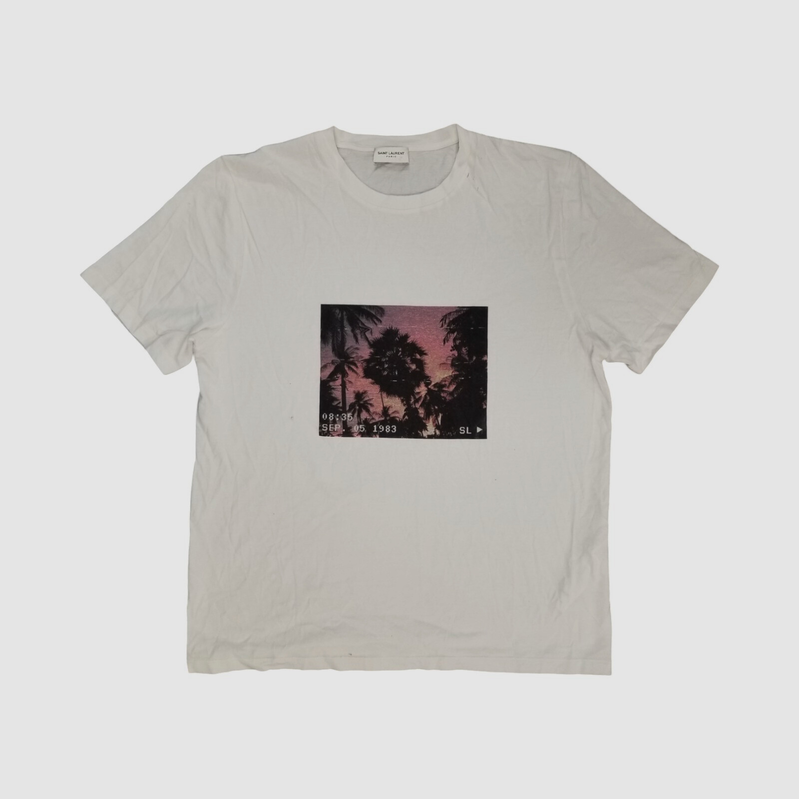 T shirt girocollo Saint Laurent donna bianca stampa foto tramonto taglia XS