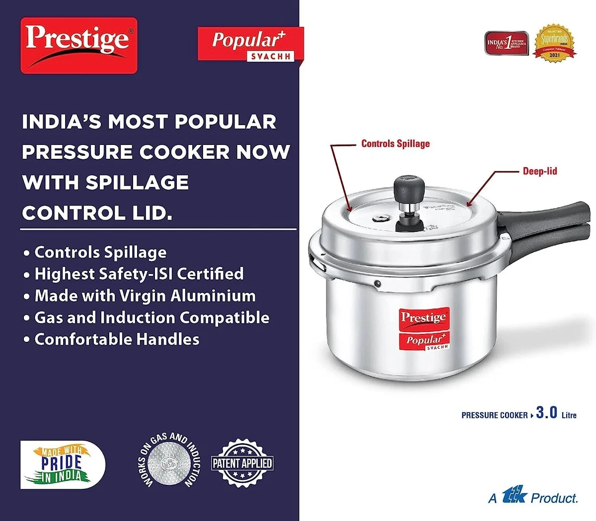 Prestige svachh aluminium pressure cooker hot sale