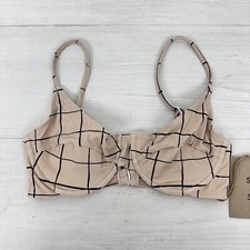 Free People Stone Fox Swim Conch Bikini Top Bra Small Sand Plaid Beige Underwire