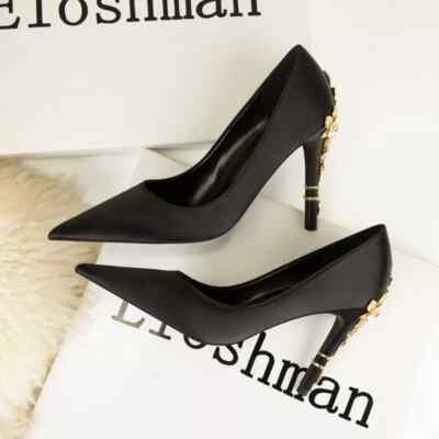 Decolte scarpe donna nero raso gioiello 10.5 cm pelle sintetica eleganti 238