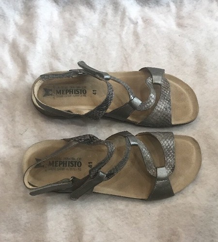 Mephisto Silver Pewter Snake Print Leather Strap Sandal EU 41 UK 8.5 US 11 M - Picture 4 of 7
