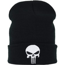 M&uuml;tze/Beanie/Haube: Punischer Damen/Herren Onesize Totenkopf Sch&auml;del Logo Biker