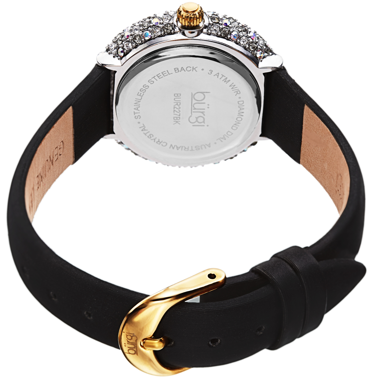 Women's Burgi BUR227 Swarovski Crystal Diamond Marker Satin Leather Strap Watch 