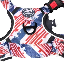 PoyPet Dog Harness - Patriotic American Flag Design Reflective No-Pull  Large